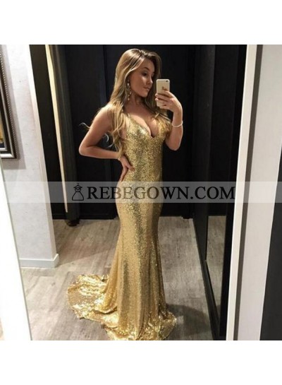 Sexy Gold Sequence Halter 2023 Prom Dresses