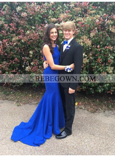Trumpet/Mermaid  Royal Blue Satin 2023 Cheap Prom Dresses