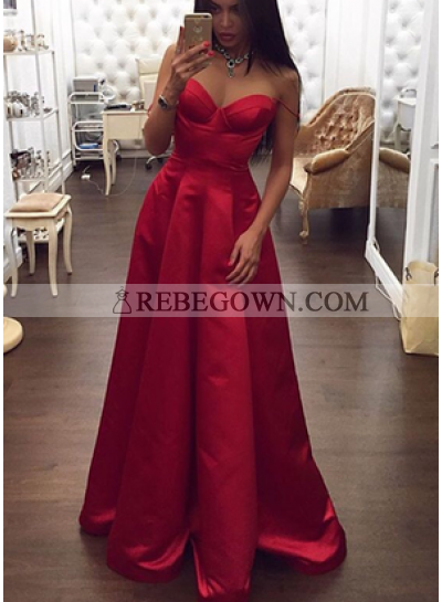 Elegant Sweetheart Satin A-Line Red 2023 Prom Dresses