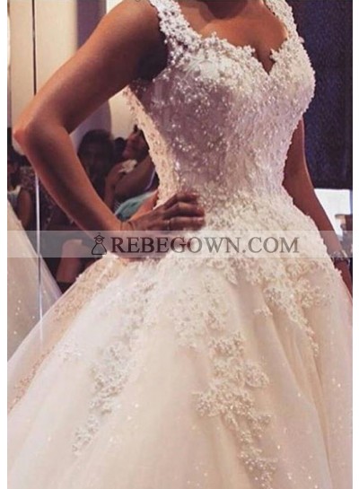 Tulle Sweep Train Ball Gown Sleeveless Sweetheart Covered Button Wedding Dresses / Gowns With Beaded