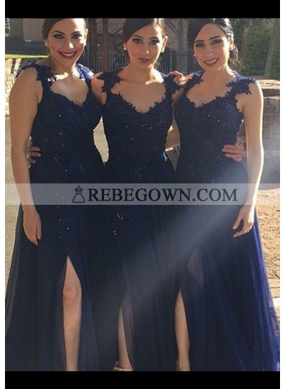 Chiffon Bridesmaid Dresses / Gowns A-Line V-Neck Sweep Train With Crystal Detailing