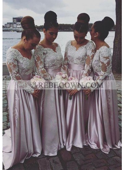 Satin Bridesmaid Dresses / Gowns A-Line Sweetheart Sweep Train With Lace