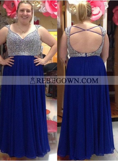 rebe gown 2023 Blue Beading Criss-Cross Chiffon Prom Dresses