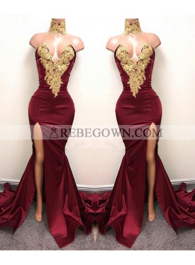 2023 Charming Red V-neck Sexy Satin Prom Dresses