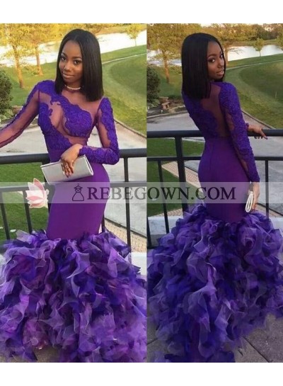 2023 Elegant Long Sleeves Lilac Mermaid  Prom Dresses