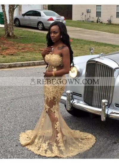 2023 Light Yellow Lace Mermaid  Prom Dresses