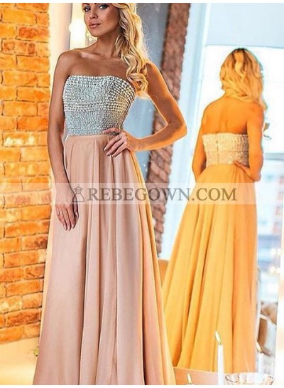 Prom Dresses Strapless Beading Backless A-Line Chiffon