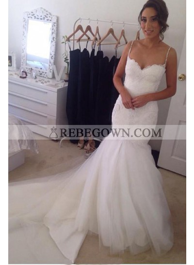 Charming Mermaid  Sweetheart Spaghetti Straps Tulle Wedding Dresses 2023