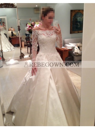 2023 Elegant A Line Satin Off The Shoulder Long Sleeves Wedding Dresses