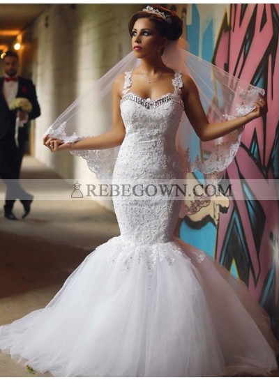 2023 Sexy Mermaid  Sweetheart Tulle With Appliques Beaded Wedding Dresses