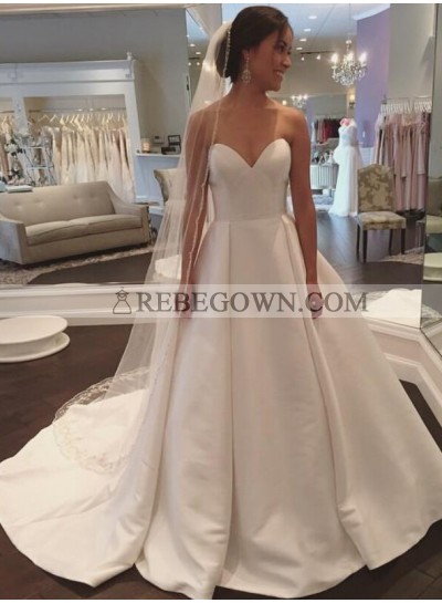 2023 Simple A Line Sweetheart Satin Plain Wedding Dresses
