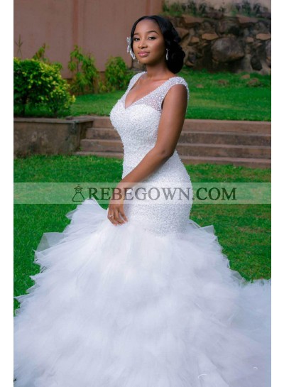 2023 New Arrival Mermaid  Sweetheart Layers Tulle Ruffles Beaded Wedding Dresses