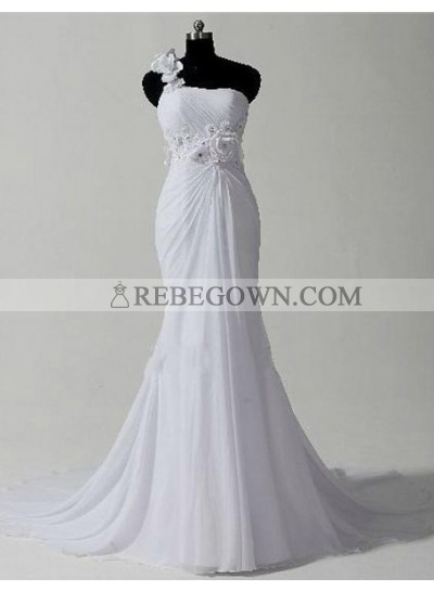 One Shoulder Chiffon Mermaid  2023 Chiffon Wedding Dresses With Flowers