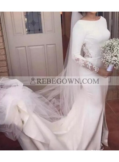 Elegant Scoop Satin Long Sleeves 2023 Backless Wedding Dresses