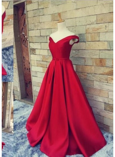 2022 Off the Shoulder Sweetheart A-line Satin Prom Dresses
