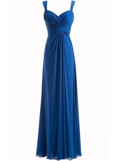 Simple Blue Sweetheart Long Ruffles Chiffon Bridesmaid Dresses / Gowns