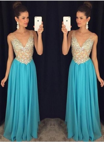2022 Cheap Chiffon Princess/A-Line V-neck Prom Dresses
