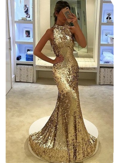 2022 Siren Mermaid Gold Sequence Prom Dresses