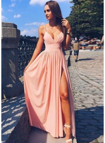 2022 Siren Princess/A-Line Pink Sweetheart Side Slit Prom Dresses