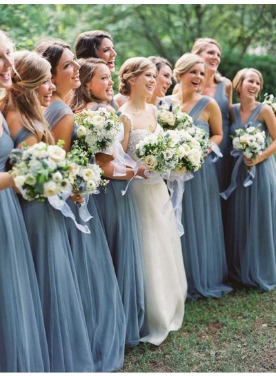 2023 A Line Tulle Halter Floor Length Bridesmaid Dresses / Gowns