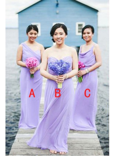 2024 A Line Lilac Chiffon Floor Length Bridesmaid Dresses / Gowns
