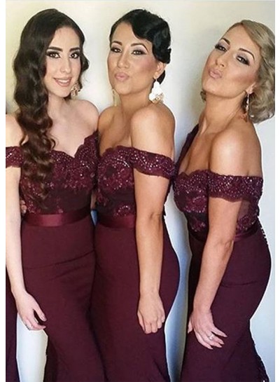 2024 New Arrival Burgundy Mermaid  Off The Shoulder Long Bridesmaid Dresses / Gowns