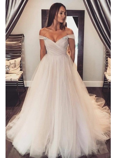 2024 Newly A Line Tulle Off Shoulder Sweetheart Wedding Dresses