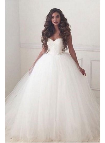 2024 Newly Sweetheart Lace Up Back Tulle Ball Gown Wedding Dresses
