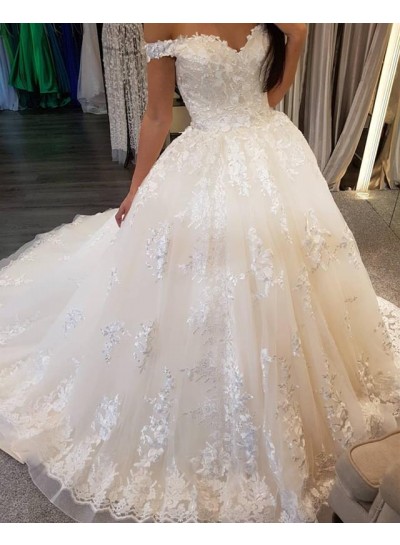 2024 New Designer Off Shoulder Sweetheart Lace Up Back Long Wedding Dresses