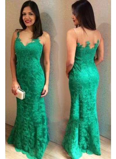 2022 Emerald Lace Sheath Sweetheart Floor Length Prom Dresses
