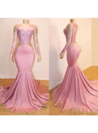 Mermaid  Long Sleeves Blushing Pink Sweetheart African American Long Prom Dresses 2024