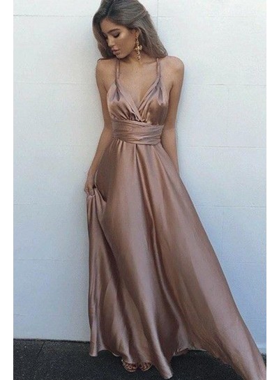 Sweetheart Elastic Satin Rose Gold Lace Up Halter A Line 2024 Backless Prom Dresses