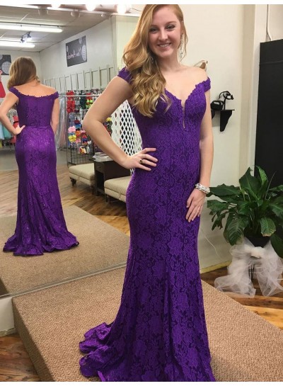 Amazing Sheath Regency Lace Off Shoulder Sweetheart Long Prom Dress 2022