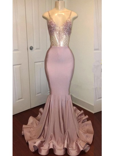 Sexy Mermaid  Dusty Rose Sweetheart Shiny Backless Long Prom Dress 2022