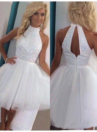 2024 Ball Gown Halter Sleeveless Cut Out Beading Tulle Short/Mini Homecomimg Dresses