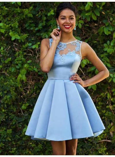 2024 A-Line Scoop Neck Sleeveless Applique Pleated Cut Short/Mini Homecoming Dresses