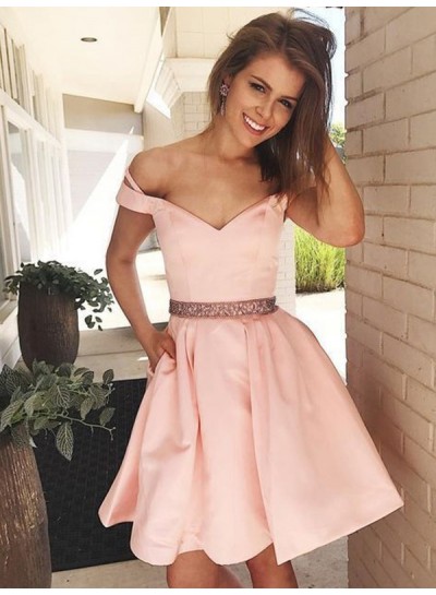 2023 A-Line Sweetheart Off-The-Shoulder Beading Pleated Short/Mini Homecoming Dresses