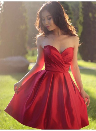 Oriental Style Red Sweetheart Sleeveless Pleated A-Line Short Mini Homecoming Dresses