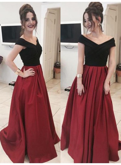 2024 Off The Shoulder Prom Dresses Satin Burgundy Criss Cross A-Line Pleated Simple