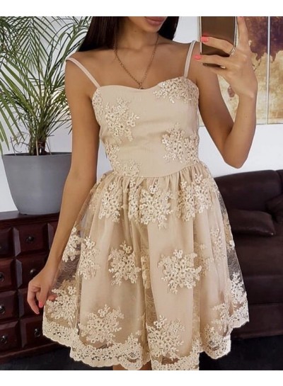 Spaghetti Straps Sweetheart A Line Lace Flowers Pleated Ivory Homecoming Dresses