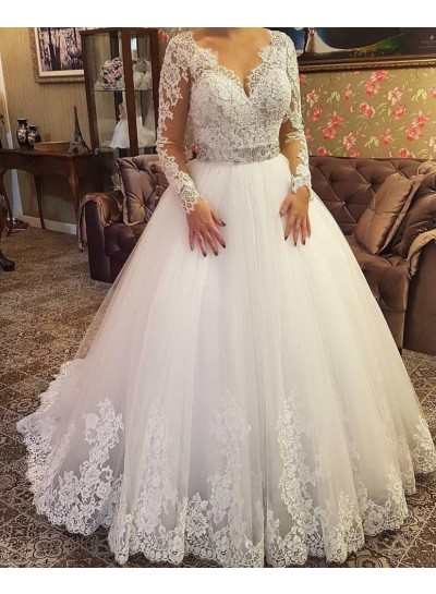 2024 Elegant Wedding Dresses Long Sleeves Sweetheart Lace Beaded Ball Gown Bridal Gowns