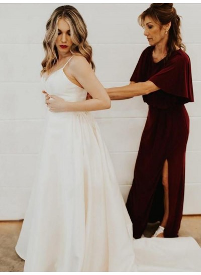 2023 Wedding Dresses Princess A-Line Satin Sweetheart Spaghetti Straps Bridal Gowns