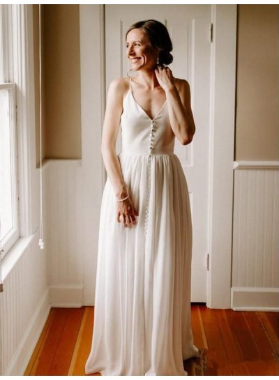 2024 Elegant Wedding Dresses Princess A-Line V-Neck Satin Button Backless Bridal Gowns