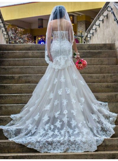 2024 Mermaid Wedding Dresses Sweetheart Lace Long Train Bridal Gowns
