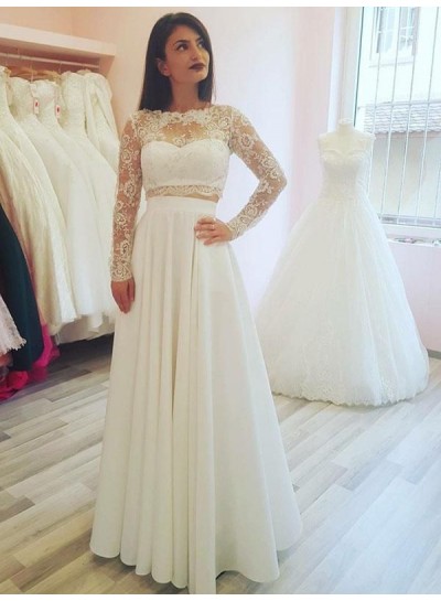 2024 Wedding Dresses Princess A-Line Chiffon Long Sleeves Two Pieces Beach Bridal Gowns