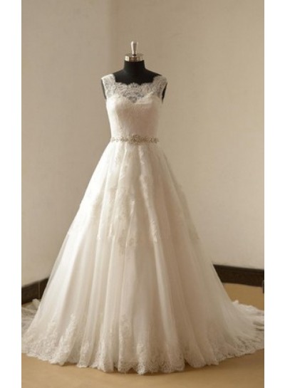2024 Elegant Wedding Dresses Princess A-Line Sweetheart Beaded Sash Lace Long Bridal Gowns