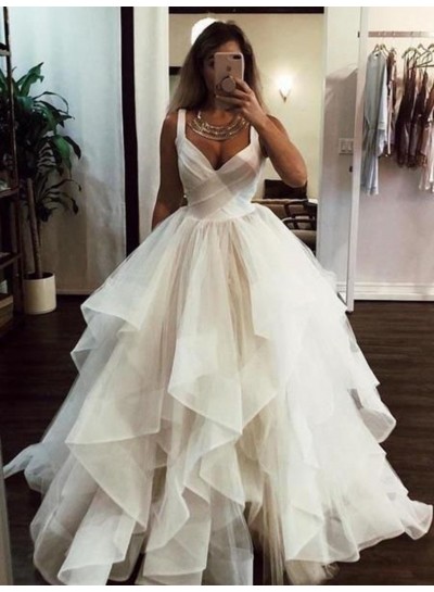 2023 Wedding Dresses Sweetheart Tulle Pleated Ruffles Backless Ball Gown Bridal Gowns