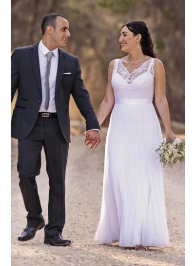 2024 Wedding Dresses Princess A-Line Chiffon Lace Floor Length Long Sweetheart Beach Bridal Gowns