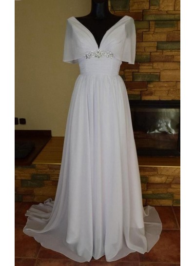2024 Wedding Dresses Princess A-Line Chiffon V-Neck Bead Beach Maternity Bridal Gowns