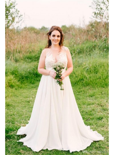 2023 Wedding Dresses Princess A-Line Chiffon Sweetheart Beaded Beach Bridal Gowns